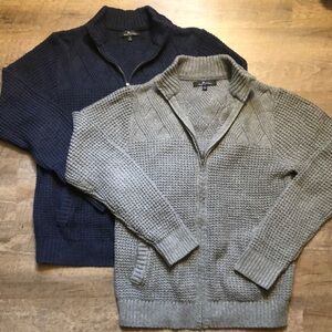 Marc Anthony Grey and Blue Zipper Sweater Set of Two Mens Medium